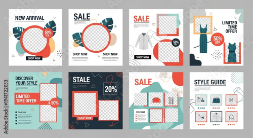 Collection of Fashion Sale and Style Guide Social Media Post Templates.