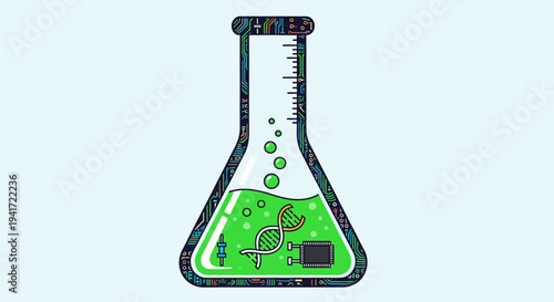 Laboratory Flask with Green Chemical Experiment Illustration