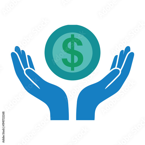 Hands holding dollar coin symbolizing financial support and savings