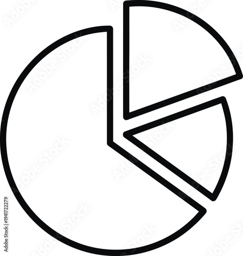 Outlined pie chart with three segments on transparent checkered background