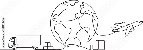 International logistics and cargo delivery concept. one line art icon drawing vector