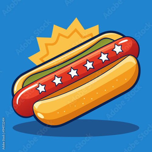 Illustrated Hot Dog with American Stars