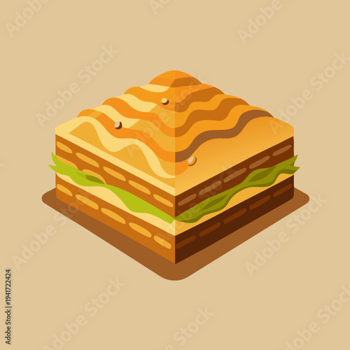 Isometric Baklava Dessert Illustration