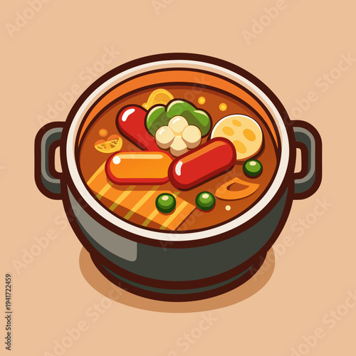 Korean Budae Jjigae Stew Illustration
