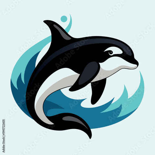 Orca Killer Whale Jumping in Water Waves