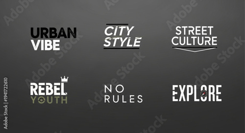 Urban-themed typography designs featuring bold and modern text styles, perfect for street culture and youth-focused branding.