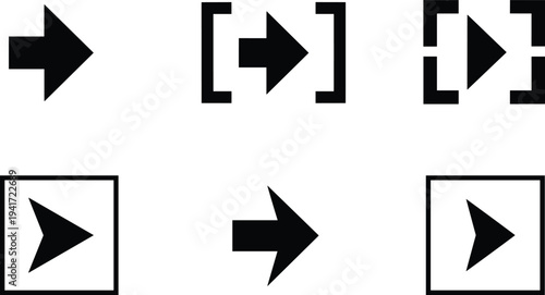 Black solid arrows in different styles and compositions on white background icon symbol