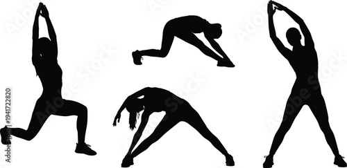 women stretching exercise silhouettes set fitness warm up workout poses illustration isolated on white background healthy lifestyle concept