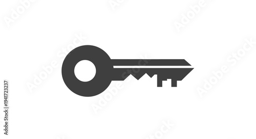 Simple key icon against white background for design and security concepts