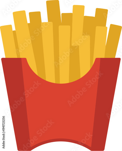 Vector illustration of french fries in a red container from a front view closeup