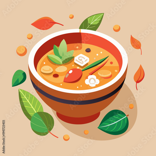 Tom Yum Soup Aromatic Thai Dish Illustration