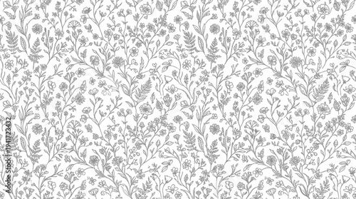 Foto Detailed floral pattern featuring intricate designs of various flowers and leave