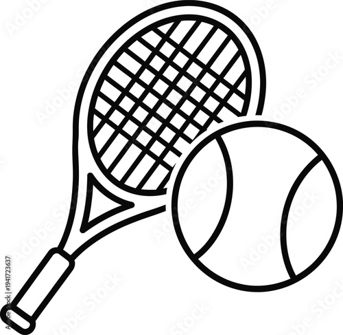 Tennis racket and ball icon, sports equipment, game symbol, racquet sport