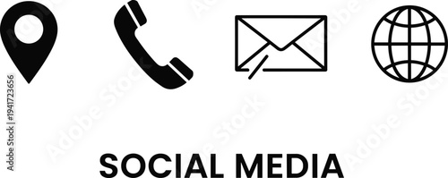 Social Media Icons Location Phone Mail Globe With Text map marker