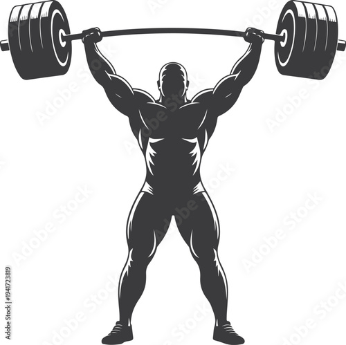 Powerful weightlifter lifting heavy barbell strength training bodybuilding fitness silhouette icon