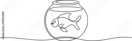Vector continuous one single line drawing icon of fish in aquarium in silhouette on a white background. one line art icon drawing vector