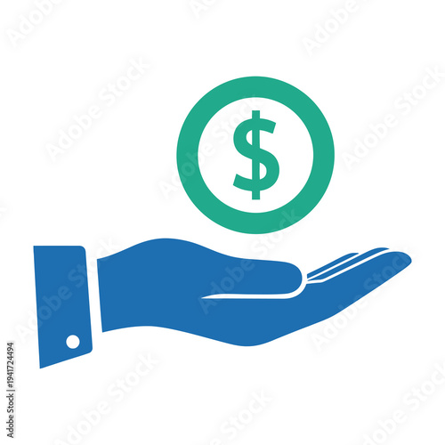 Hand receiving dollar sign icon financial transaction concept blue hand illustration