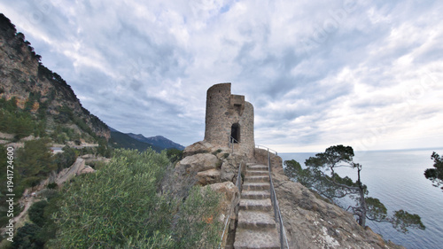 Ancient Watchtower Torre del Verger Overlooking the Mediterranean Sea in Banyalbufar, Mallorca