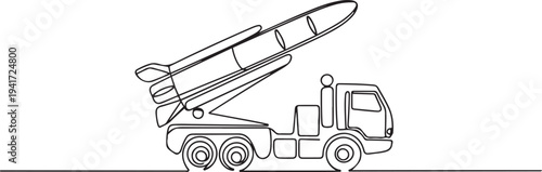 Mobile nuclear ballistic missile. nuclear and missiles concept. one line art icon drawing vector