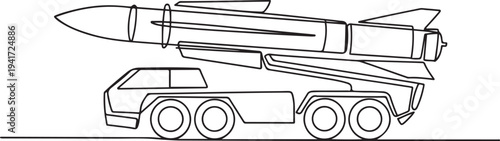 Mobile nuclear ballistic missile. nuclear and missiles concept. one line art icon drawing vector