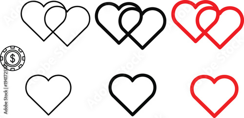 Interlocking hearts in various colors and styles