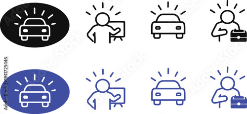 Collection of icons depicting car and person interactions with various actions