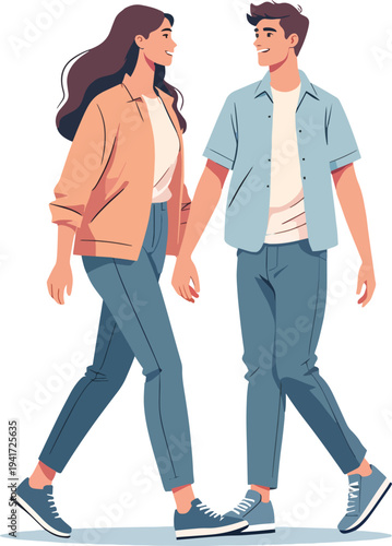 uomo e donna che camminano vicini ragazzo e ragazza o moglie e marito vettoriale 