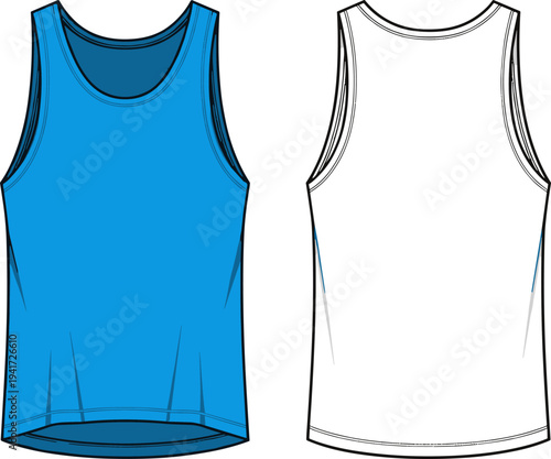 Flat Fashion Technical Sketch of Men's Performance Tank Top and Sleeveless Vest Template