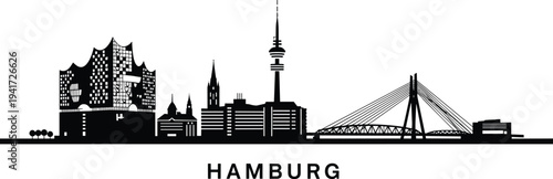 Hamburg Germany Skyline Silhouette With Elbphilharmonie And Bridges city