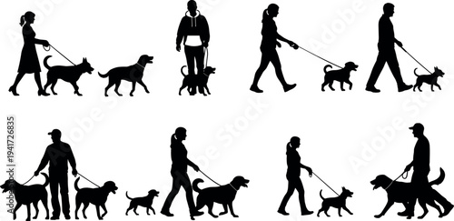 Black and white paw print icon set with heart and circle shapes isolated on white background for pet lover design