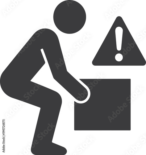 Fotografi Manual lifting safety warning worker handling heavy box workplace hazard icon