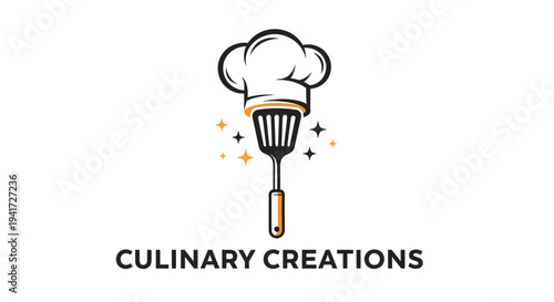 Chef hat and spatula logo for culinary creations.
