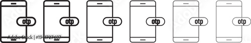 OTP icons, Set of linear icons. Black linear palm icons. OTP icon set. One time password and security symbol. Mobile phone with password sign.