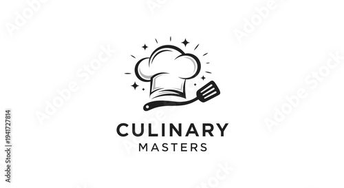 Culinary Masters Chef Hat and Spatula Logo Design.