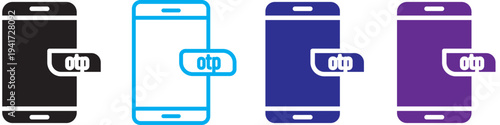 OTP icons, Set of linear icons. Black linear palm icons. OTP icon set. One time password and security symbol. Mobile phone with password sign.