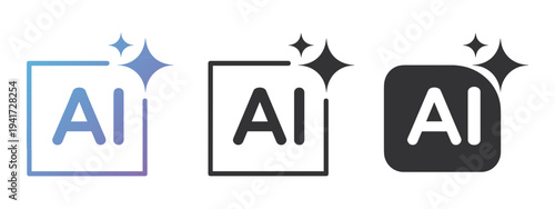 AI generate with square and stars icons. Vector symbols for artificial intelligence and creativity apps. Sparkles generate prompt.