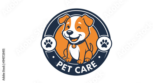 Cute cartoon dog logo for pet care services.