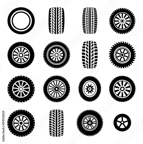 Collection of Black and White Tire and Wheel