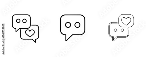 Social support and emotional communication concept thin outline icon. Minimalist line symbol chat bubbles and heart shape. Vector isolated for web and app.