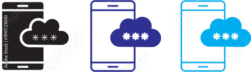 OTP icons, Set of linear icons. Black linear palm icons. OTP icon set. One time password and security symbol. Mobile phone with password sign.