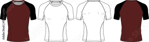 Men's Raglan Compression T-Shirt Flat Vector Illustration, Sports Performance Tee Technical Sketch