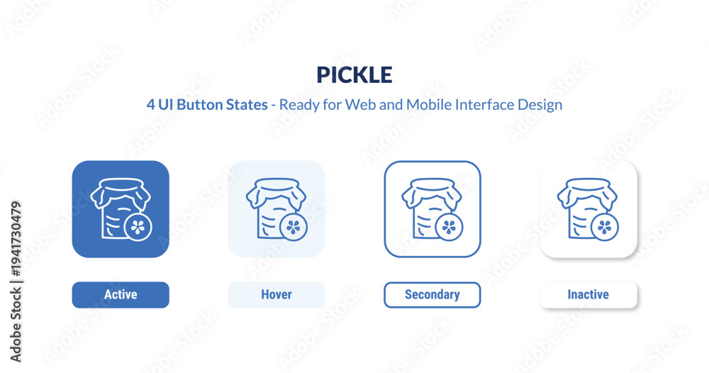 Obraz premium pickle 4-state UI button. Outline icon kit from gastronomy collection. Thin linear pickle, cooking, food editable vector. Minimal pickle sign for web and mobile interface