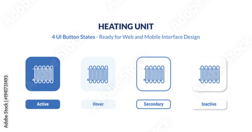 heating unit 4-state UI button. Outline icon kit from furniture & household collection. Thin linear heating unit, system, heat editable vector. Minimal heating unit sign for web and mobile interface