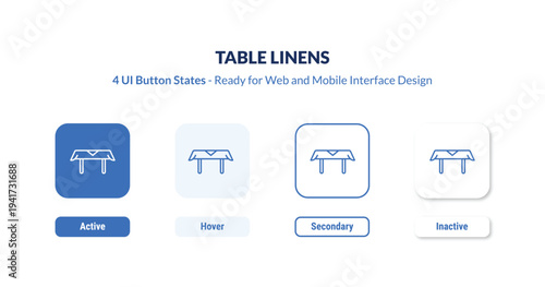 table linens 4-state UI button. Outline icon kit from furniture & household collection. Thin linear table linens, table, napkin editable vector. Minimal table linens sign for web and mobile interface