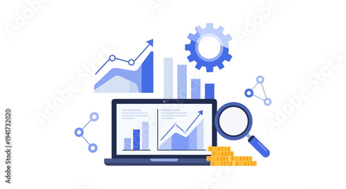 Business Data Analysis and SEO Optimization Concept. Financial Growth Strategy, Performance Management, and Digital Marketing Report on Laptop.