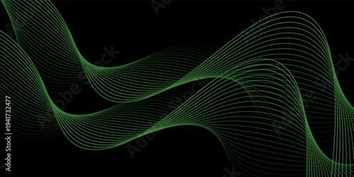 Lime Green Wavy Lines on Dark Backdrop: A Serene and Dynamic Abstract Art Piece Showcasing Flowing Energy and Geometric Precision for Design and Technology Projects