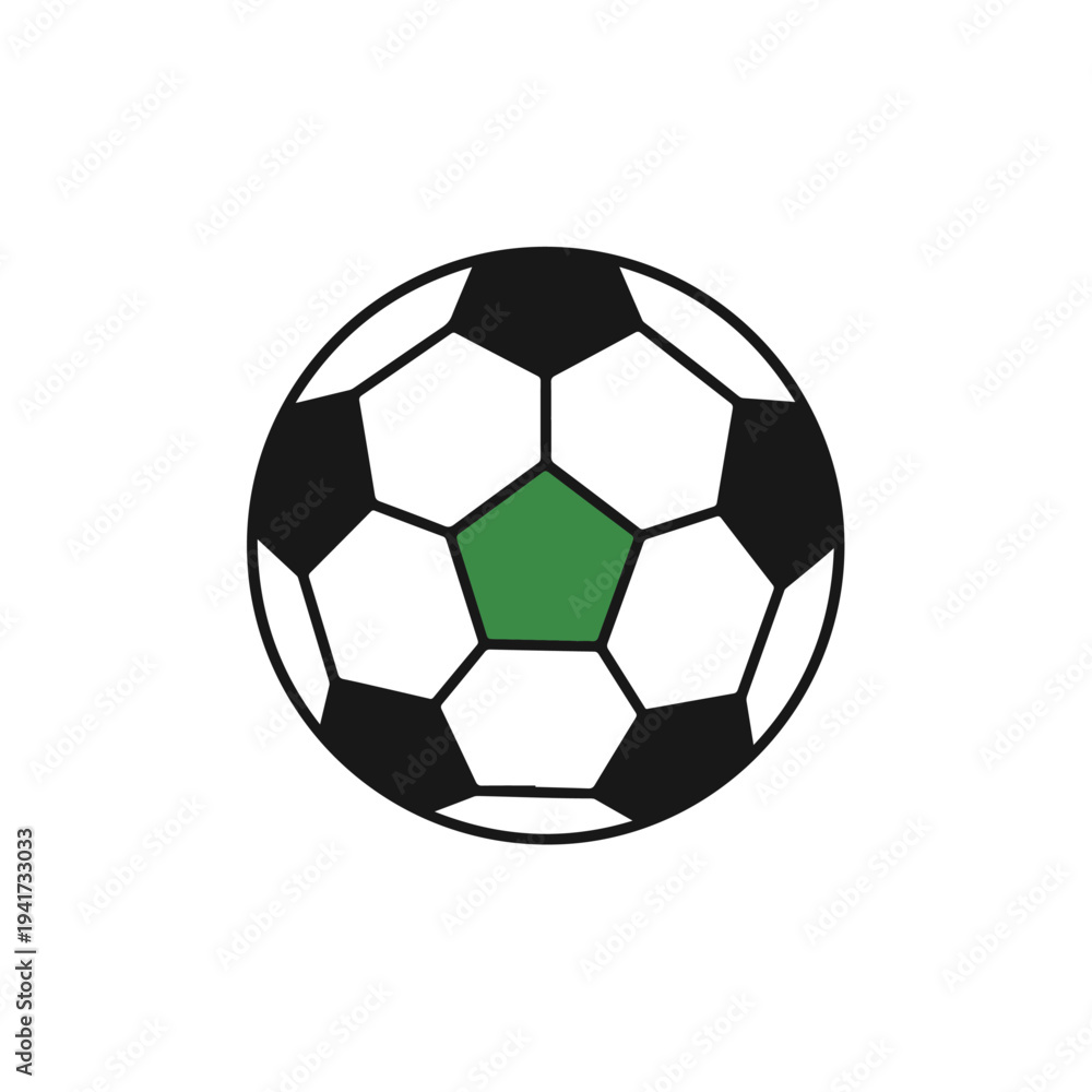 Fototapeta premium Soccer Ball Illustration with Green Pentagon Element