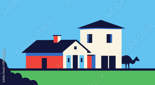 House with Camel Illustration.