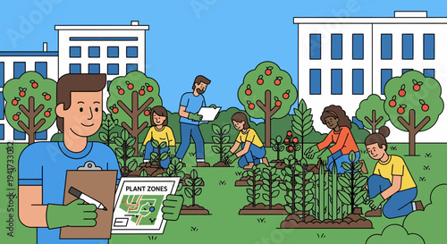 Group Planting Trees Together.