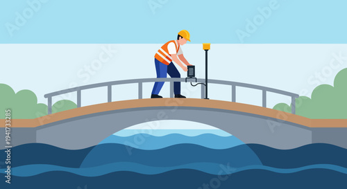 Man Inspecting Bridge Structure.